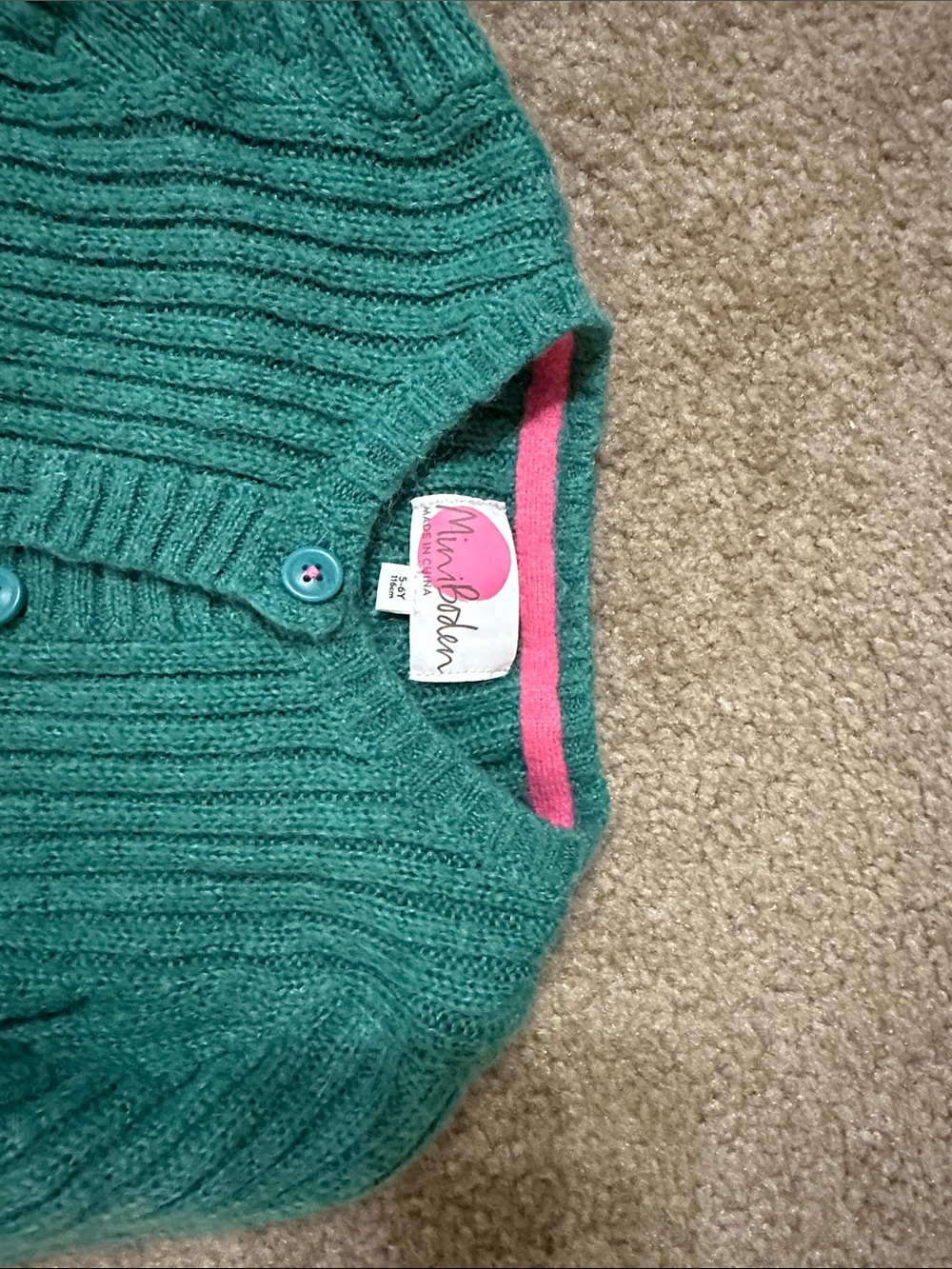 Mini Boden Teal Ribbed Button-Front Cardigan - Picture 2 of 3